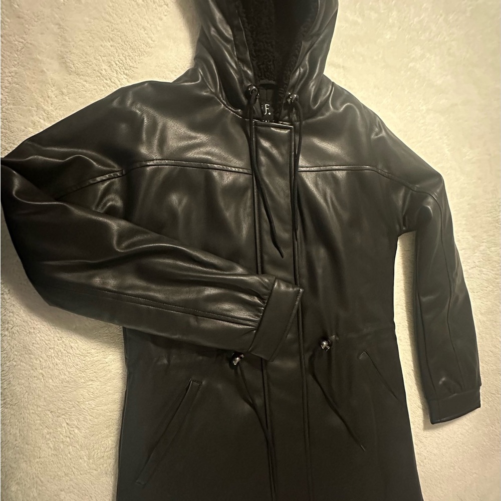 Unreal Fur Black Faux Leather Hooded Jacket